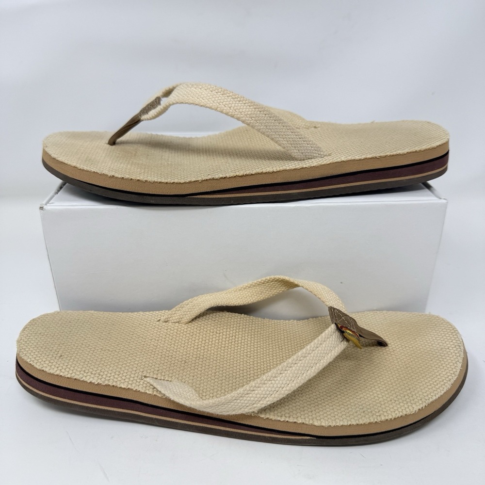 Rainbow Sandals Women Double Layer Hemp Flip Flops 7.5-8.5 Cream 1/2" Strap VTG